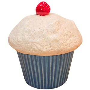 Ceramic Cupcake Shaped Dish Handmade 1978 Glazed Blue Cherry 4"